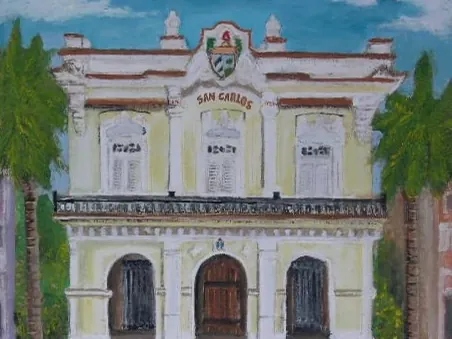 Wood carving of San Carlos facade by Daniel Garcia